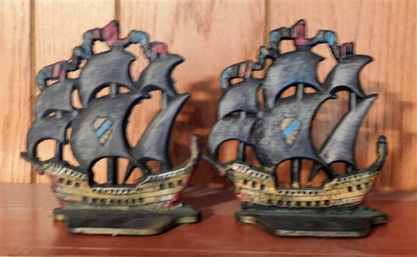 Pair of Metal Ship Bookends - 7 1/2 tall 7 Across