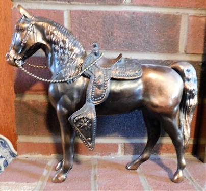 Metal Horse Statue with Saddle - 10 to ears, 11 Nose To Tail 