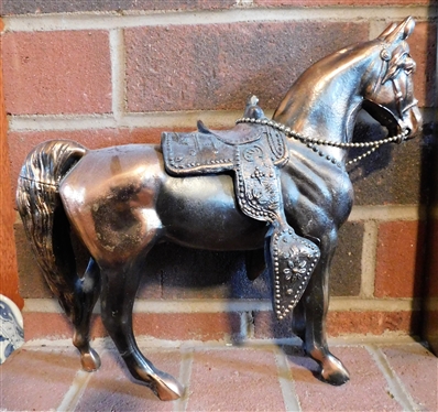 Metal Horse Statue with Saddle - 10 to ears, 11 Nose To Tail 