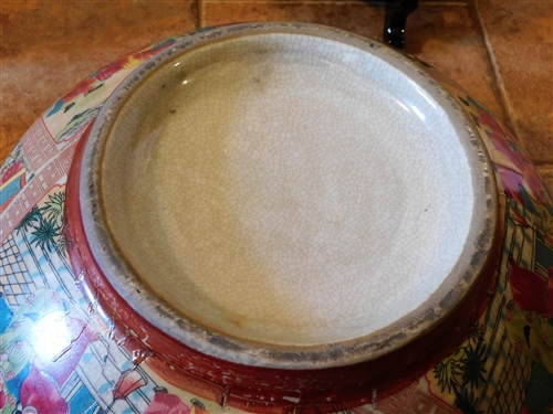 Large Asian Bowl with People on Wood Stand - Bowl Measures 14 Across 6 Tall - Not including Stand