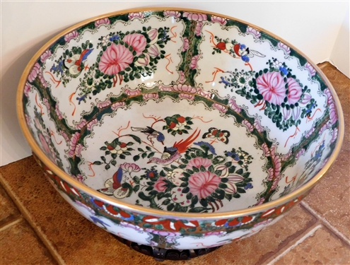 Andrea By Sadek Bowl with Birds and Flowers on Wood Stand - Bowl Measures 10 across 4 1/2 tall 