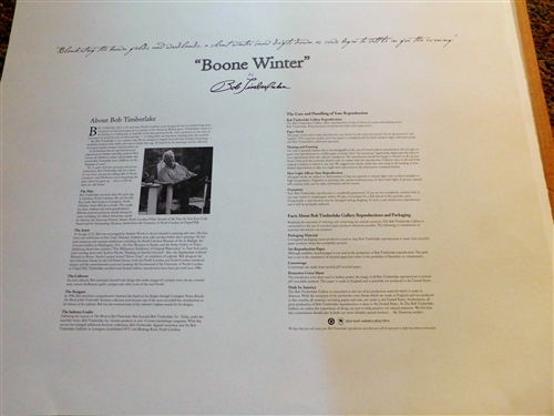 Bob Timberlake Boone Winter Signed and Numbered Lithograph - Artist Signed and Numbered - 1003/3880 -  23 1/2 by 29
