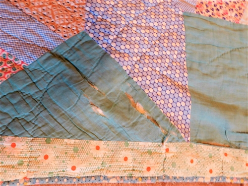 Hand Stitched Star Pattern Quilt -With Metal Number Tag -  Some Fraying Around Edges and Repaired Area - See Photos - 80 by 67 1/2 