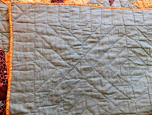 Hand Quilted X Pattern Quilt - Brows, Yellows, and Green - 73 by 84