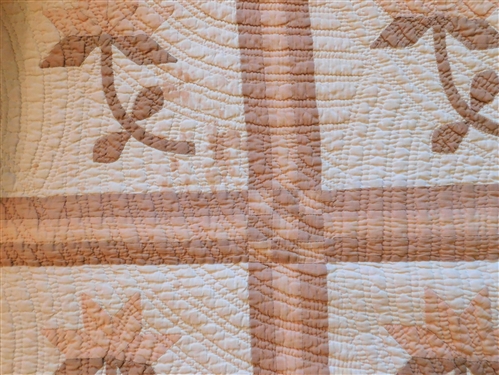 Finely Quilted Flower Pattern Quilt - Cream, Beige, and Peach - 72 by 60 - Some Staining