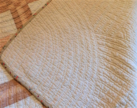 Finely Quilted Flower Pattern Quilt - Cream, Beige, and Peach - 72 by 60 - Some Staining