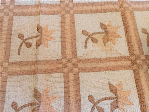 Finely Quilted Flower Pattern Quilt - Cream, Beige, and Peach - 72 by 60 - Some Staining