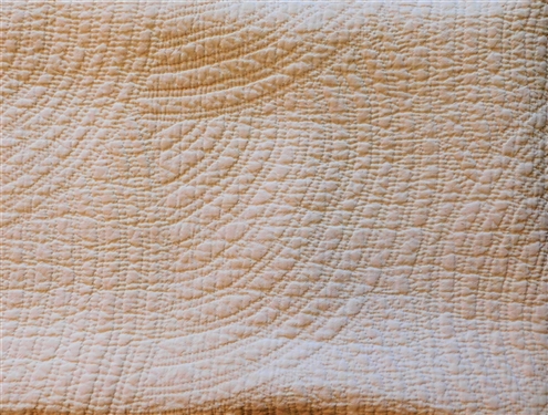 Finely Quilted Flower Pattern Quilt - Cream, Beige, and Peach - 72 by 60 - Some Staining