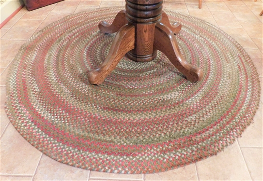Round Olive Green and Red Braided Rug - 70 Across