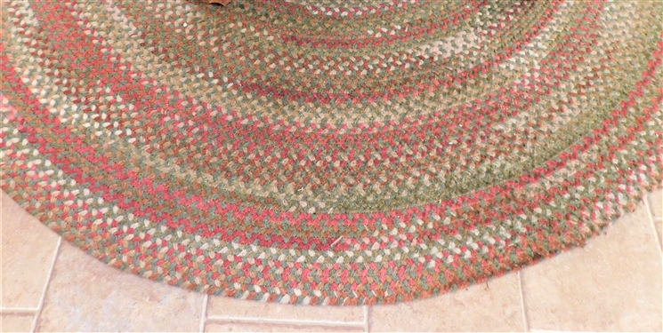 Round Olive Green and Red Braided Rug - 70 Across