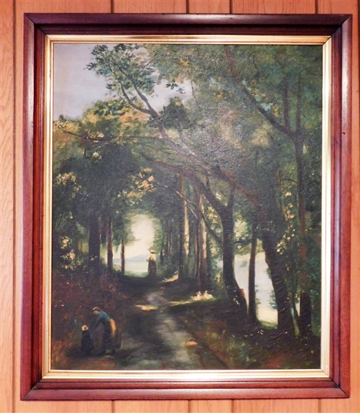 Oil on Canvas Painting of Trees in Walnut Frame - 35" by 30"