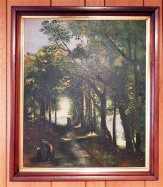Oil on Canvas Painting of Trees in Walnut Frame - 35 by 30