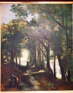 Oil on Canvas Painting of Trees in Walnut Frame - 35 by 30