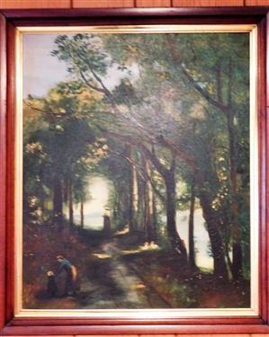 Oil on Canvas Painting of Trees in Walnut Frame - 35 by 30