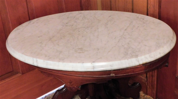 Oval Walnut Marble Top Table - 21 tall 21 1/2 by 28