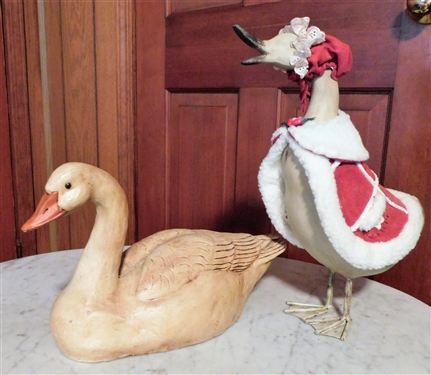Paper Mache Goose Signed '82 JP -14 Beak to Tail and Christmas Goose 14 tall 