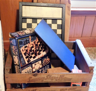 Sunny Slope Farms Wood Crate with Board Games including Tarheel Trivia, Triopoly, Monopoly, and More