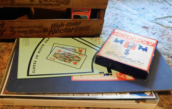 Sunny Slope Farms Wood Crate with Board Games including Tarheel Trivia, Triopoly, Monopoly, and More