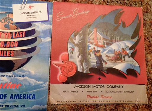 Jackson Motor Company - Roxboro, NC - Pontiac Calendar, Pontiac Road Maps, and 1958 American Wholesale Company Catalog
