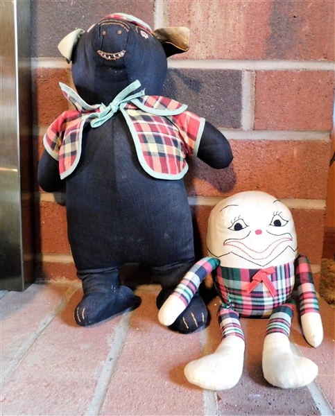 Antique Handmade Pig and Humpty Dumpty Stuffed Animals 