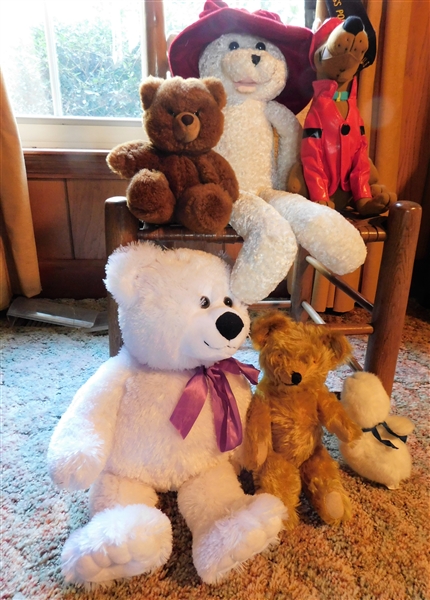Lot of Stuffed Animals including Early Mohair Bear - Missing Eyes, Scooby Doo, and Other Stuffed Bears