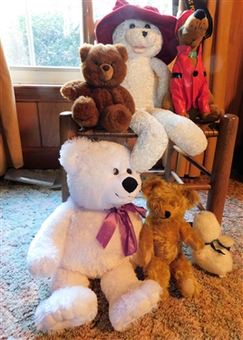 Lot of Stuffed Animals including Early Mohair Bear - Missing Eyes, Scooby Doo, and Other Stuffed Bears