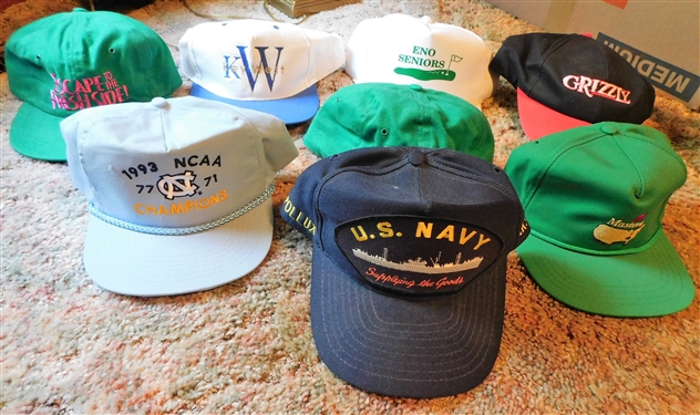 9 Vintage Hats including 1993 Tar Heels  NCAA Championship, US Navy, Masters, and More