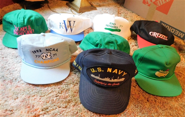 9 Vintage Hats including 1993 Tar Heels  NCAA Championship, US Navy, Masters, and More