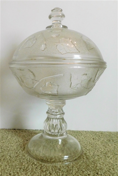 Glass Compote with Lid with Ivy Design - 11" Tall 