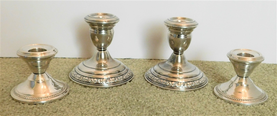 Pair of Wallace Sterling Silver Weighted Candle Holders 4 tall and Pair of NS Sterling Silver Weighted 2 1/2 Candle Sticks