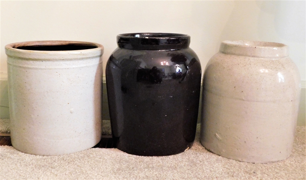 3 Pottery Crocks - 2 - 9" tall 1 - 8"