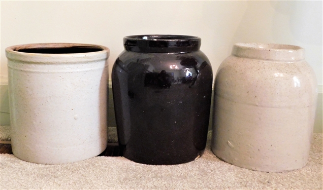 3 Pottery Crocks - 2 - 9 tall 1 - 8