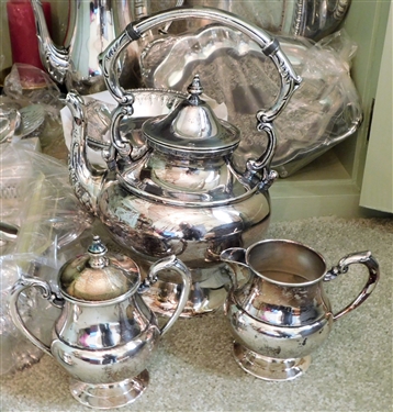 Cabinet Lot of Silver Plate Items including Platters, Compotes, Plates, Bowls, Tea Set, Tea Pot and More 