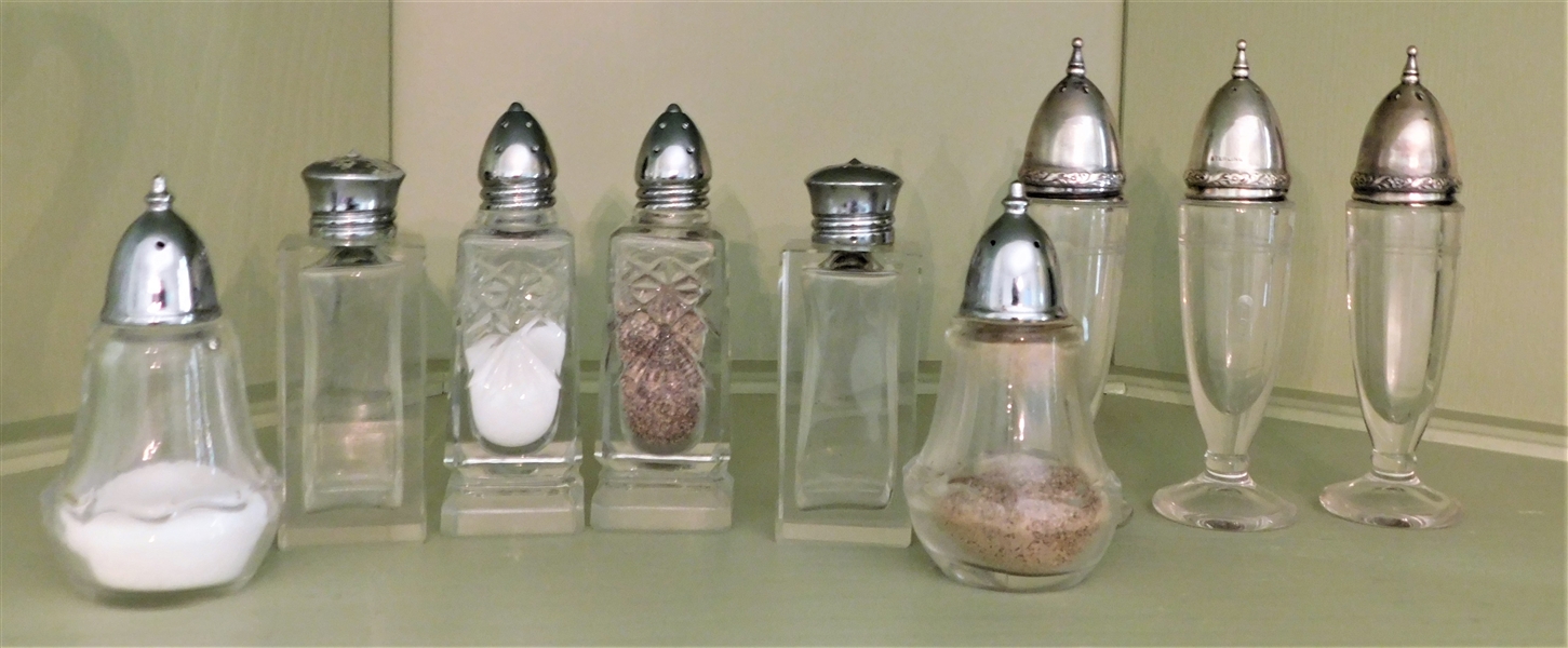 Lot of Salt and Pepper Shakers including 4 with Sterling Silver Tops (1 Broken) 