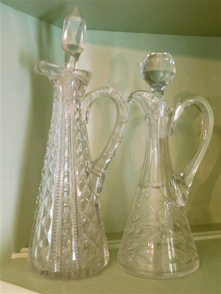 2 Glass Vinegar Cruets - 1 Is Cut Glass