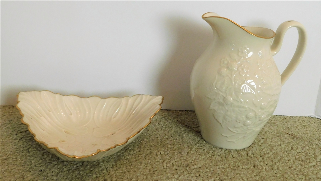 2 Pieces of Lenox including 6 1/2" Pitcher and 7" Triangular Bowl 