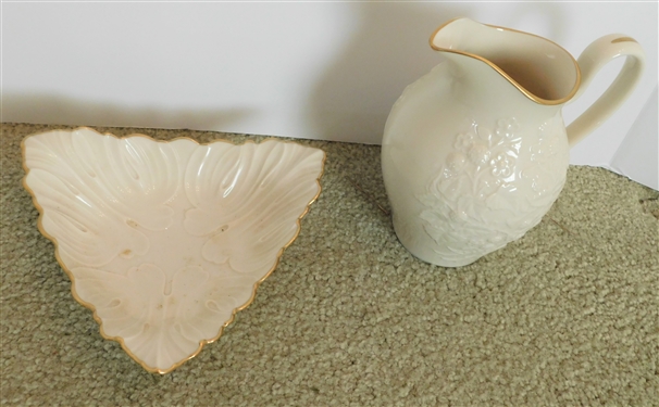 2 Pieces of Lenox including 6 1/2 Pitcher and 7 Triangular Bowl 