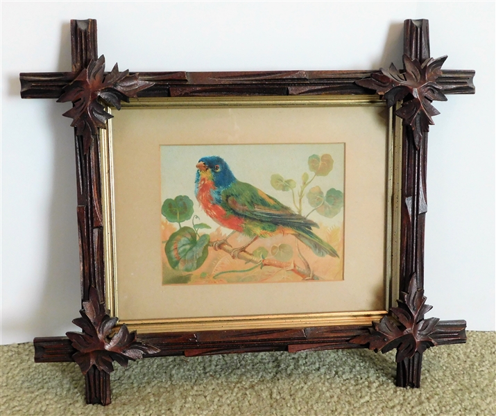 Blue Bird Print in Walnut Criss Cross Frame - Frame Measures 9" by 11" not including trim 