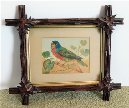 Blue Bird Print in Walnut Criss Cross Frame - Frame Measures 9 by 11 not including trim 
