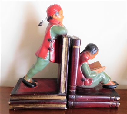 Pair of Asian Gentleman Bookends - 1 Has Broken Ponytail - 6 1/2 tall