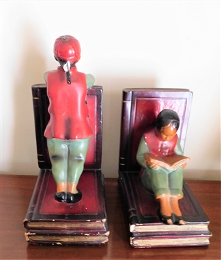 Pair of Asian Gentleman Bookends - 1 Has Broken Ponytail - 6 1/2 tall