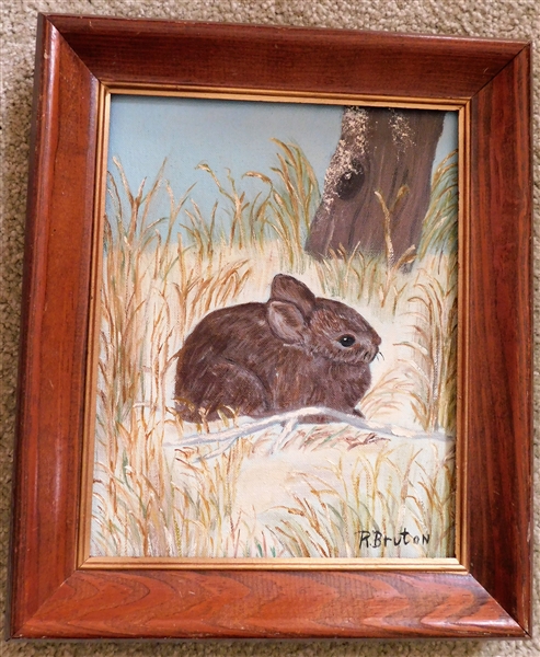 R. Bruton Rabbit Painting on Board - Framed - Frame Measures 12 1/2" by 10 1/2"