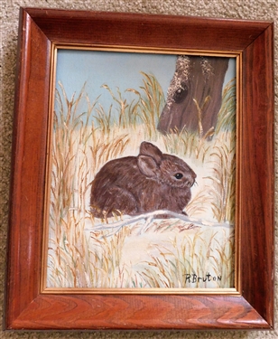 R. Bruton Rabbit Painting on Board - Framed - Frame Measures 12 1/2 by 10 1/2