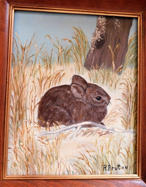 R. Bruton Rabbit Painting on Board - Framed - Frame Measures 12 1/2 by 10 1/2