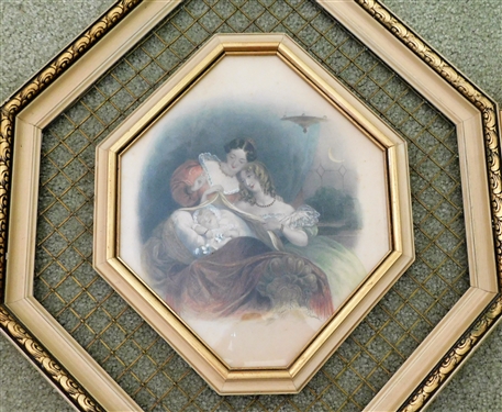 Set of 3 Hand Colored Engravings in Octagon Frames - Largest Frame Measures 17 1/2 by 17 1/2 Smaller Measure 12 by 12