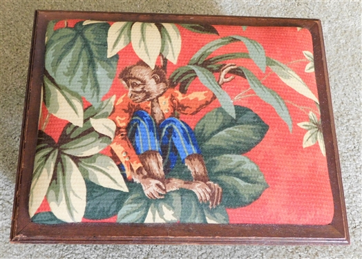 Small Wood Foot Stool with Monkey Upholstery 6 tall 12 by 10