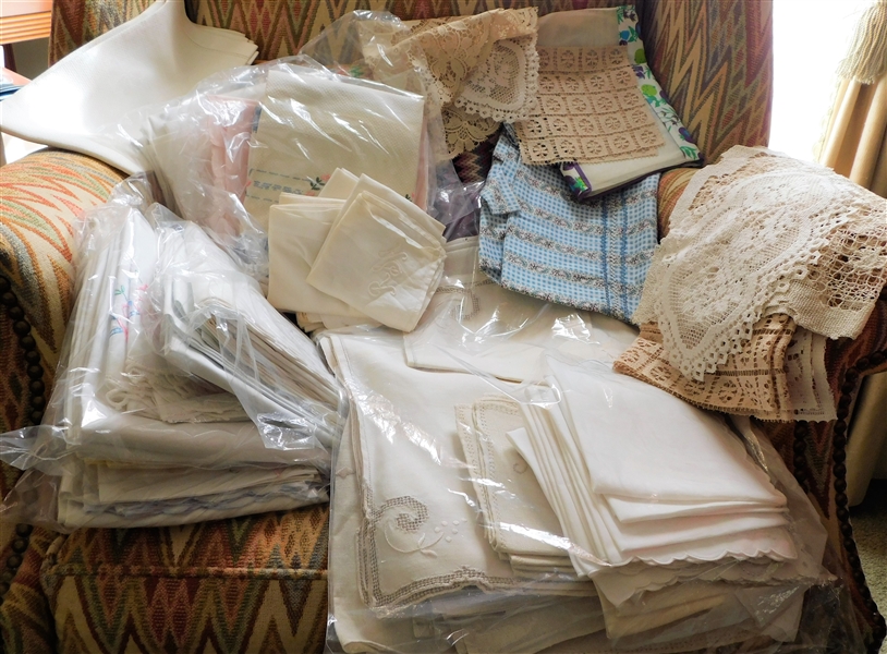 Lot of Fine Linens including Napkins, Table Cloths, Lace, Dollies, Etc. 