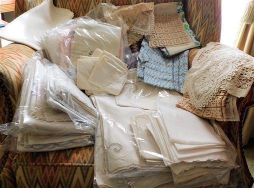 Lot of Fine Linens including Napkins, Table Cloths, Lace, Dollies, Etc. 
