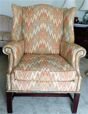Hickory Chair Chinese Chippendale Style Chevron Pattern Wing Back Chair with Nail Head Trim - 40 tall 30 by 36