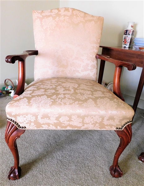 Ball and Claw Foot Arm Chair - Nail Head Trim - Cream Upholstery 